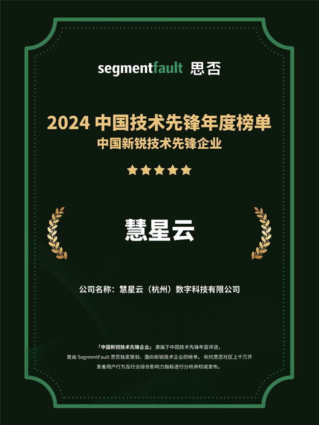 慧星云入选2024中国新锐技术先锋企业高成长、高潜力、高社区影响九游娱乐